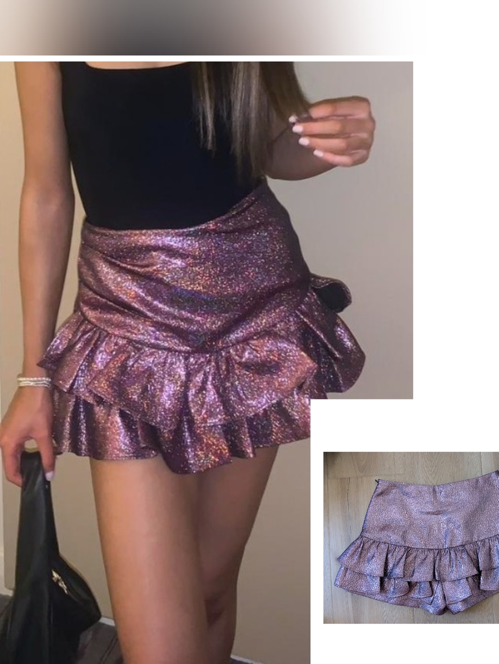 Zara Pink Metallic Ruffle Skort Size M